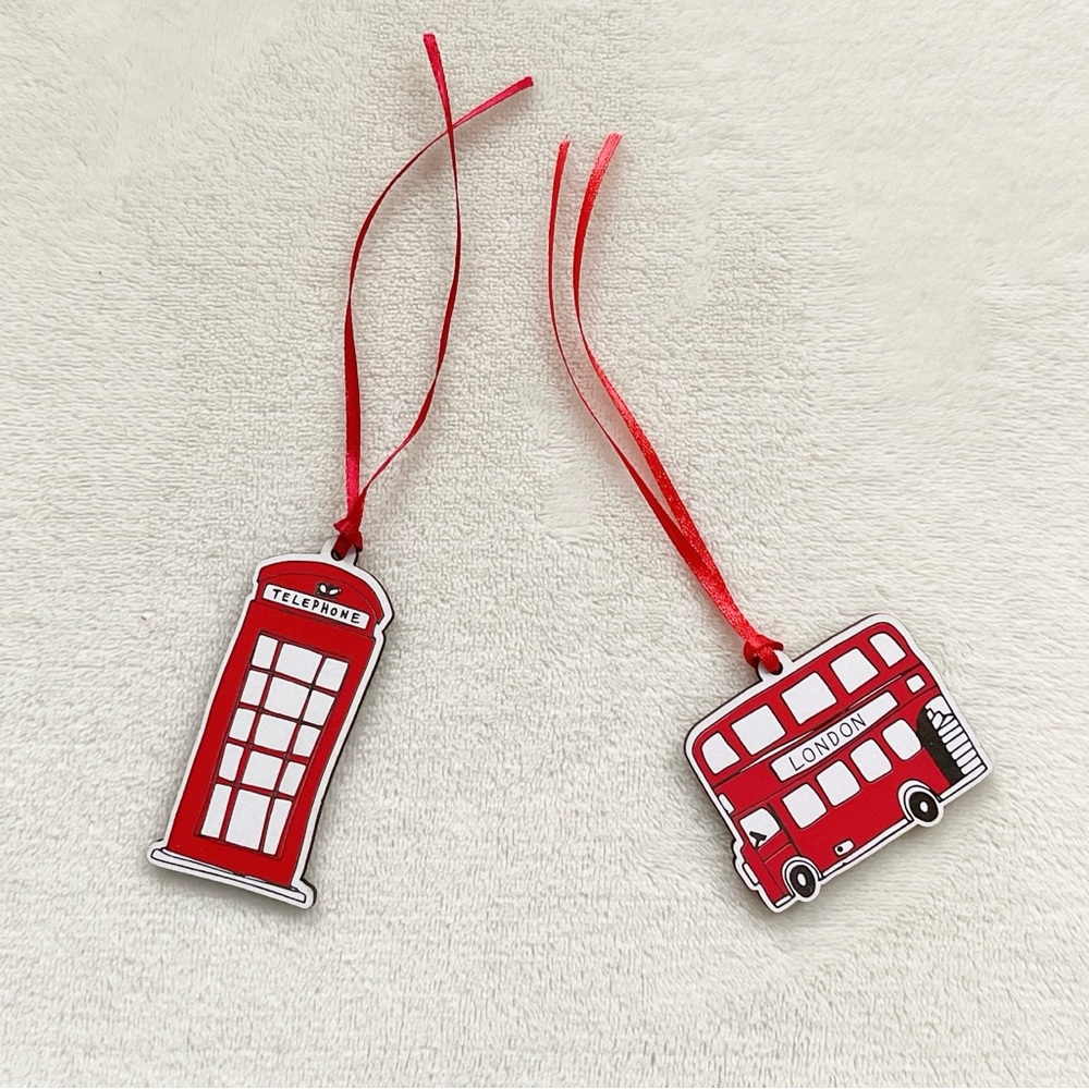 Victoria Eggs London Bus & Telephone Box Hanging Ornaments Set 2 Made in Britain